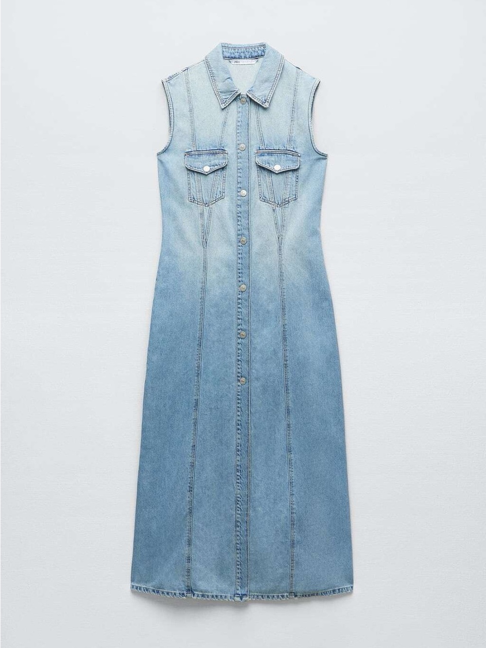ZARA DENIM DRESS Maxi Size M Medium Snap Front Sleeveless NWT 100% cotton